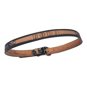 Vintage Western Personalized DORA Embossed Eagles Flowers Black Leather Belt 30"
